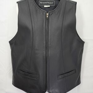 Seventh Avenue Black Leather Front Vest With Pockets Mens Size XL Bikercore